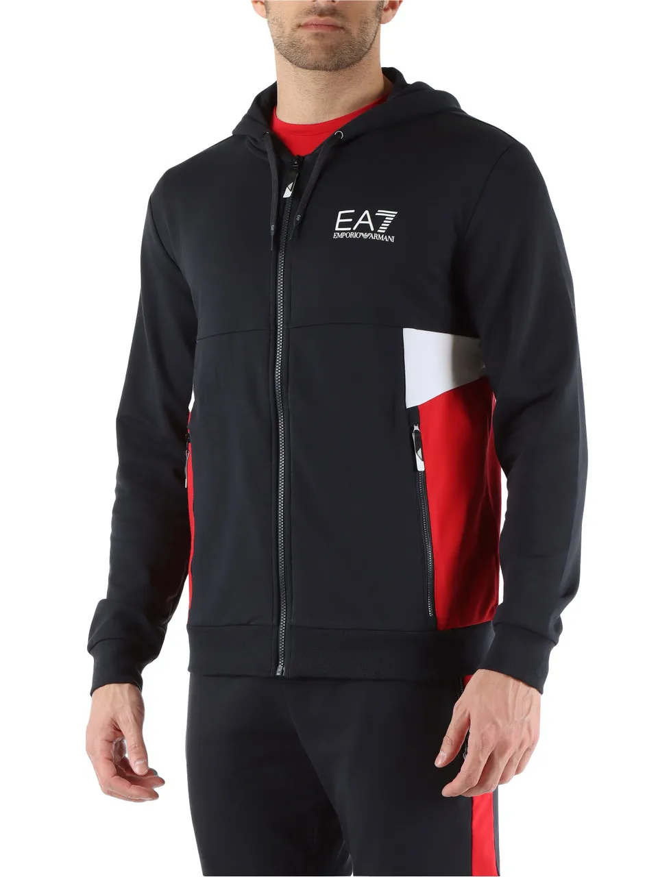 Felpa in misto cotone con zip e inserti a contrasto