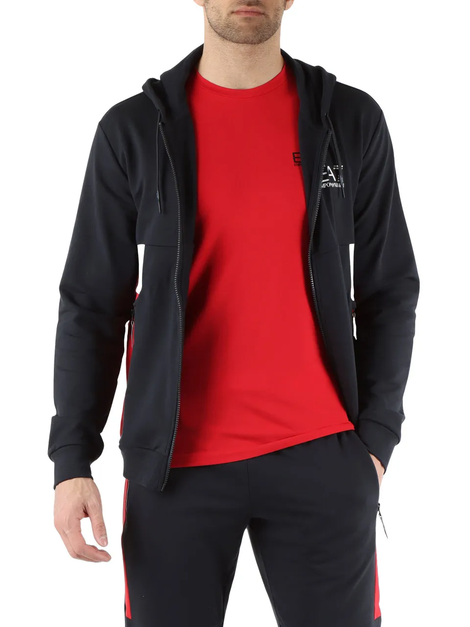 Felpa in misto cotone con zip e inserti a contrasto