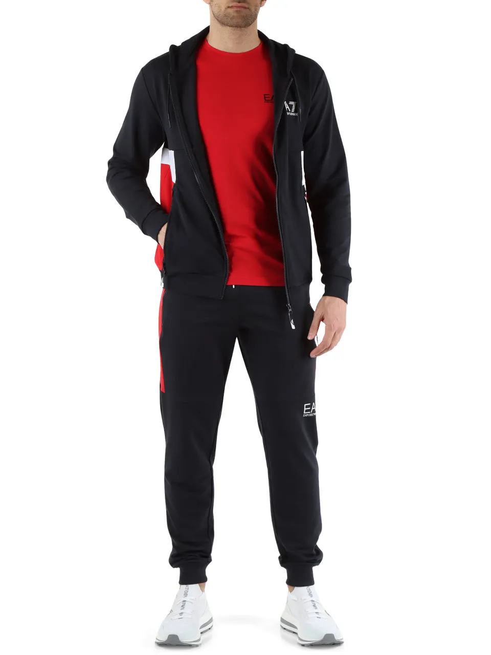 Felpa in misto cotone con zip e inserti a contrasto