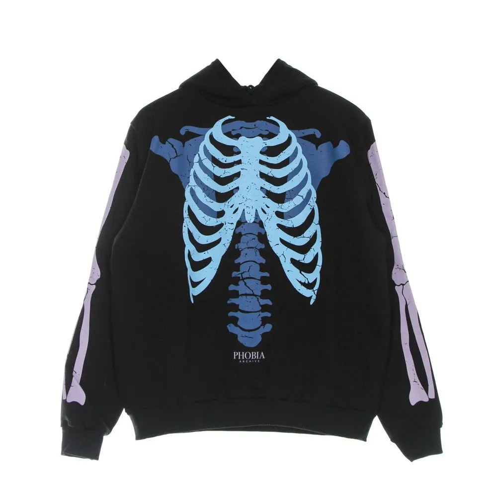 Felpa Leggera Cappuccio Uomo Skeleton Print Hoodie Black/blue