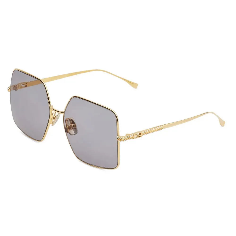 Fendi - Baguette - Occhiali da Sole Quadrata Oversize - Oro Grigio - Occhiali da Sole - Fendi Eyewear