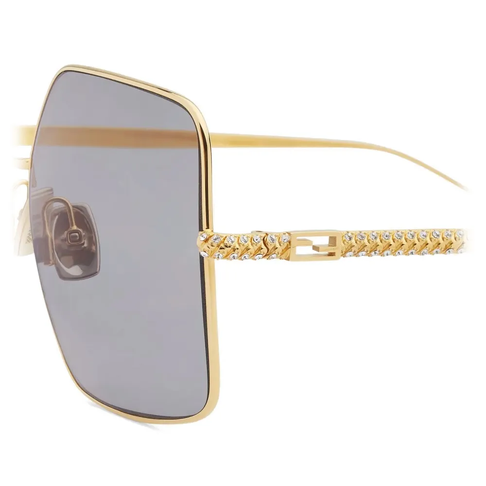 Fendi - Baguette - Occhiali da Sole Quadrata Oversize - Oro Grigio - Occhiali da Sole - Fendi Eyewear