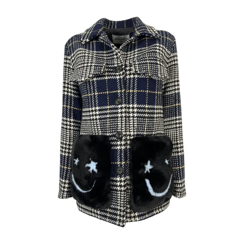FRONT STREET 8 giaccone donna check blu/giallo FW104 MADE IN ITALY