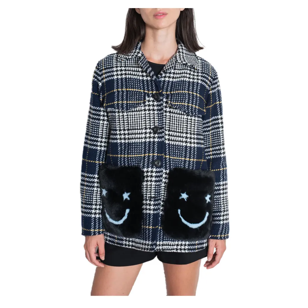FRONT STREET 8 giaccone donna check blu/giallo FW104 MADE IN ITALY
