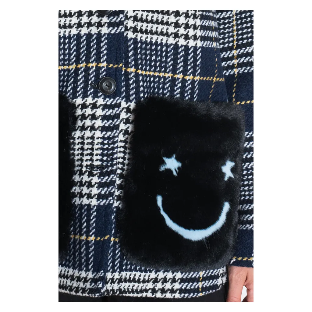 FRONT STREET 8 giaccone donna check blu/giallo FW104 MADE IN ITALY