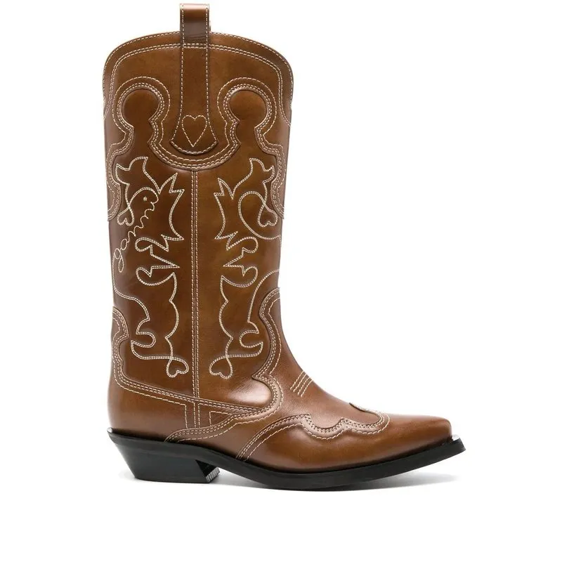 Ganni Mid Shaft Embroidered Western Boot S2221