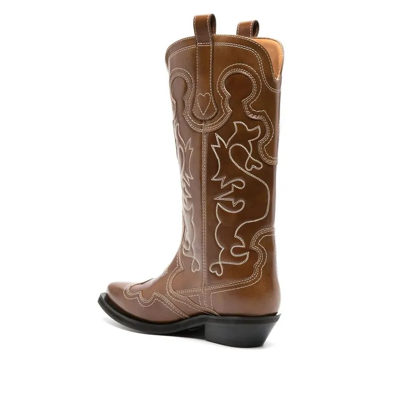 Ganni Mid Shaft Embroidered Western Boot S2221