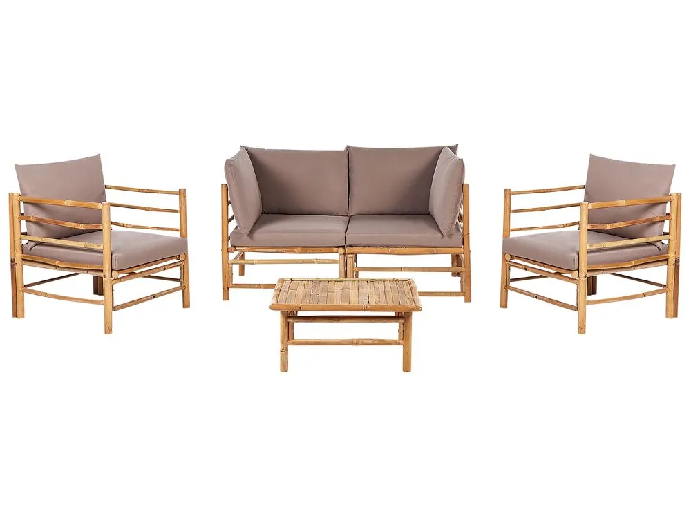 Garden Lounge Set with Table 4 Seater CERRETO Bamboo Wood Taupe