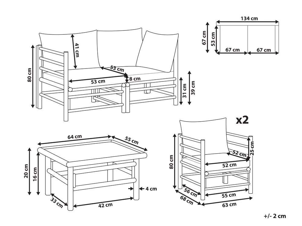 Garden Lounge Set with Table 4 Seater CERRETO Bamboo Wood Taupe