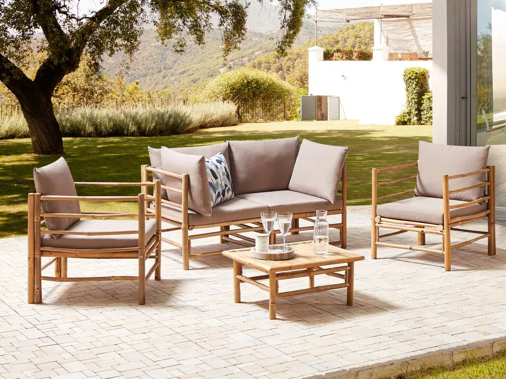 Garden Lounge Set with Table 4 Seater CERRETO Bamboo Wood Taupe