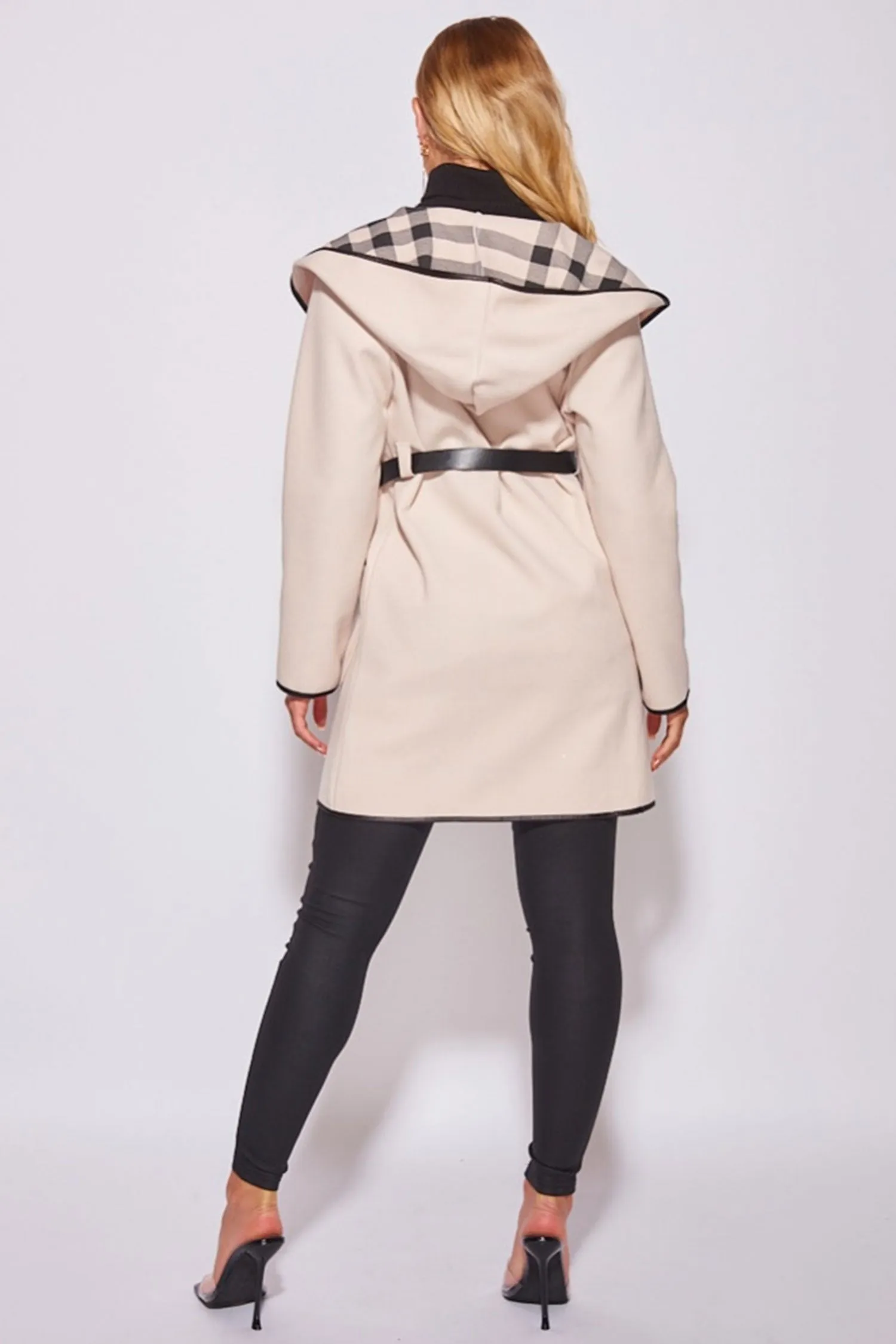 Giacca aperta beige con cappuccio