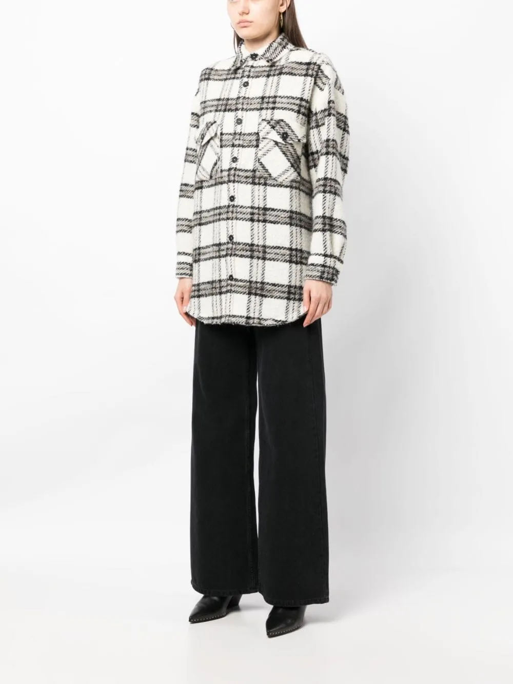 Giacca-camicia a quadri color crema - donna