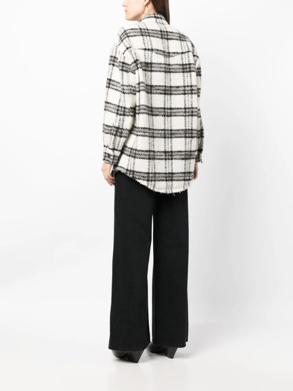 Giacca-camicia a quadri color crema - donna