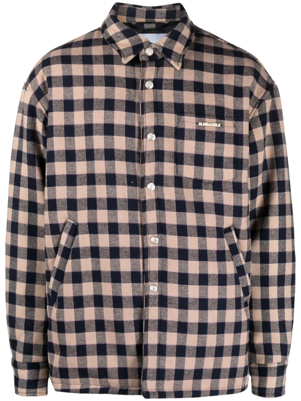 Giacca-camicia con stampa a quadri in blu e beige - uomo