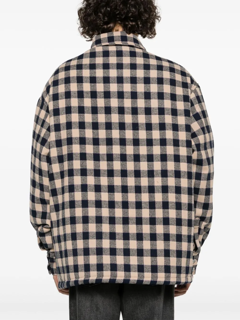 Giacca-camicia con stampa a quadri in blu e beige - uomo