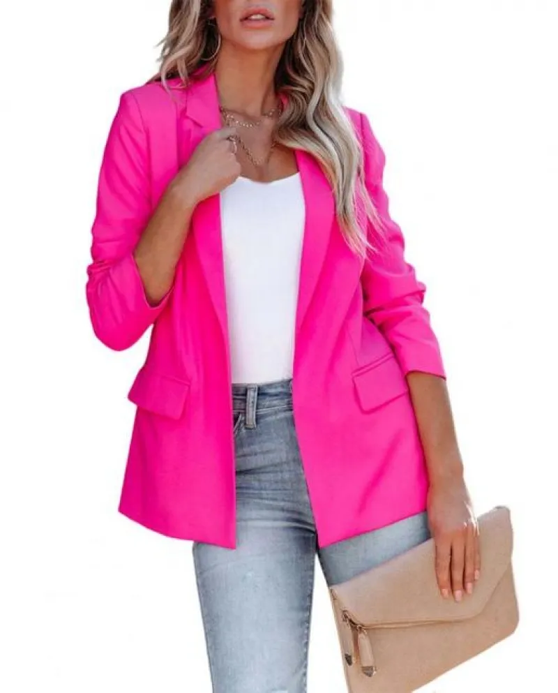 Giacca da abito da donna autunno maniche lunghe tasche con patta tinta unita bavero invernale monopetto da lavoro in ufficio car