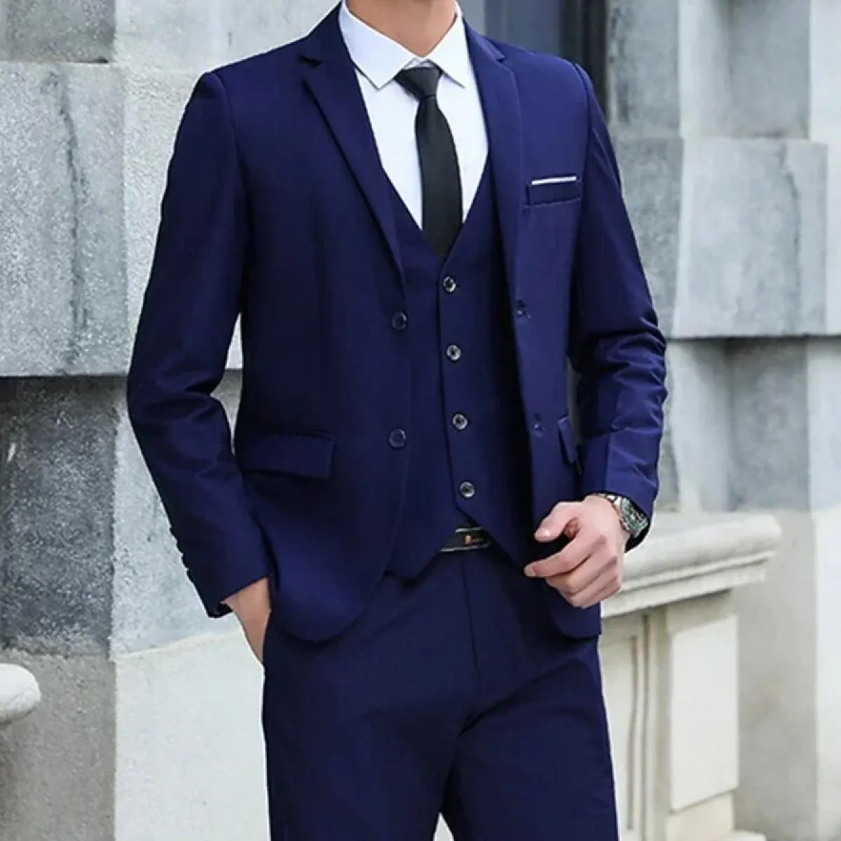 Giacca da uomo New Business Casual con un bottone in tre pezzi Giacca con risvolto Western Fit Abito da uomo moda Groomsmen e ab