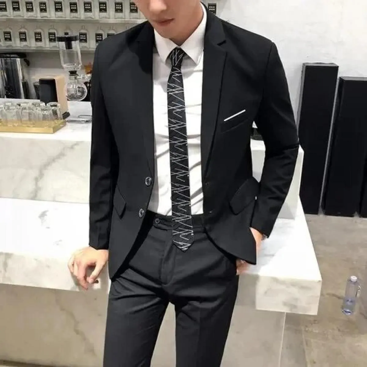 Giacca da uomo New Business Casual con un bottone in tre pezzi Giacca con risvolto Western Fit Abito da uomo moda Groomsmen e ab