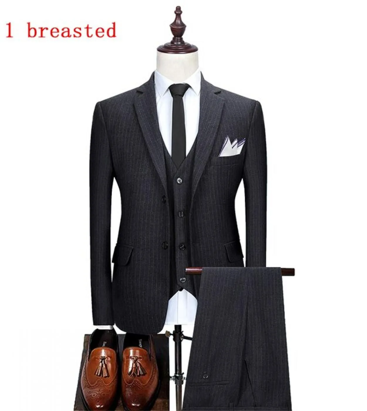 Giacca  Gilet  Pantaloni Boutique di marca di fascia alta Fashion Striped Mens Formal Office Business Suit 3pce Set Groom We