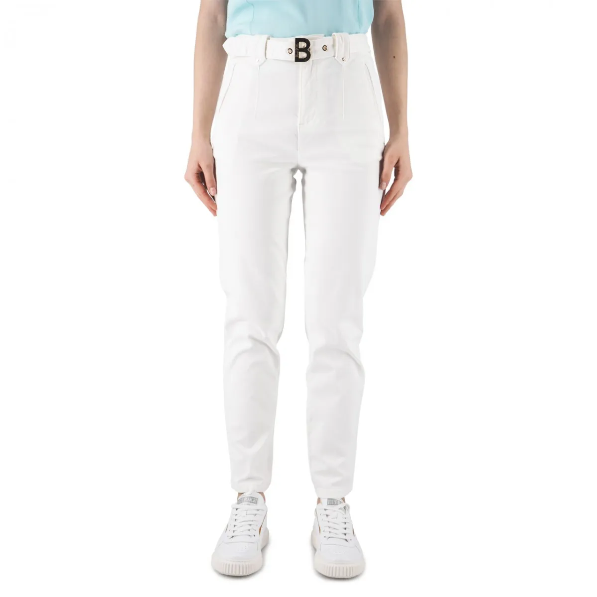 Jeans Con Fibbia Logo Chalk
