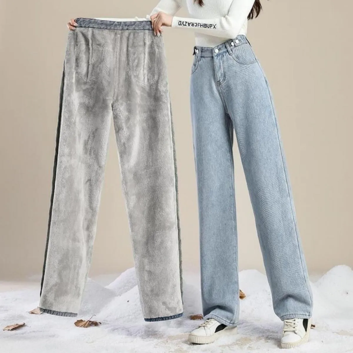 Jeans morbidi e addensati Pantaloni a matita in denim skinny da donna Pantaloni a vita alta moda invernale  Streetwear Abbigl