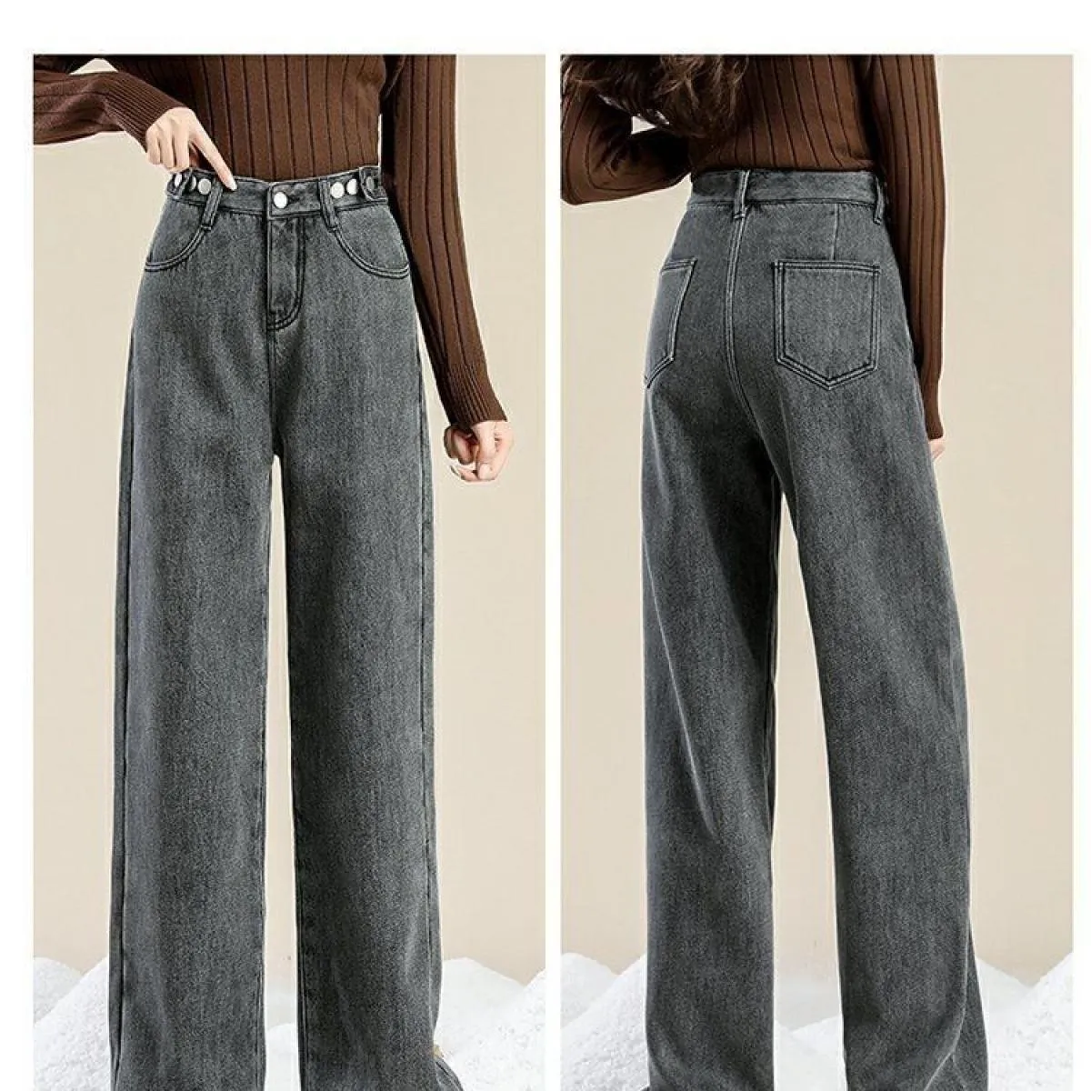 Jeans morbidi e addensati Pantaloni a matita in denim skinny da donna Pantaloni a vita alta moda invernale  Streetwear Abbigl