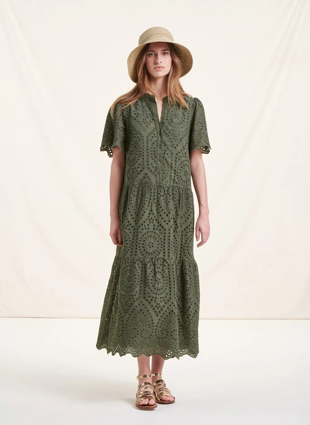  LA FEE MARABOUTEE   Abito lungo scollo tondo ricamato in cotone | Verde
