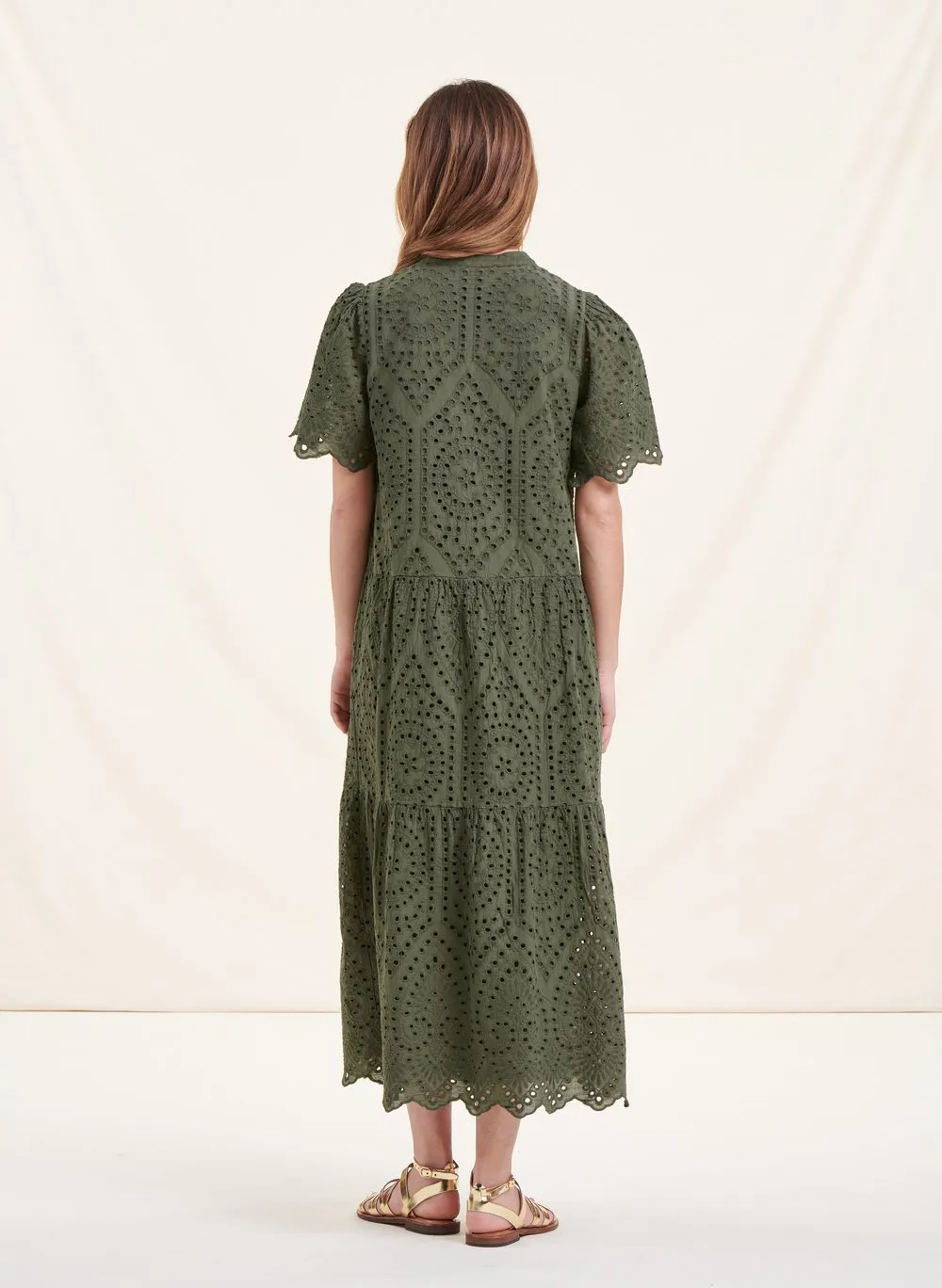  LA FEE MARABOUTEE   Abito lungo scollo tondo ricamato in cotone | Verde