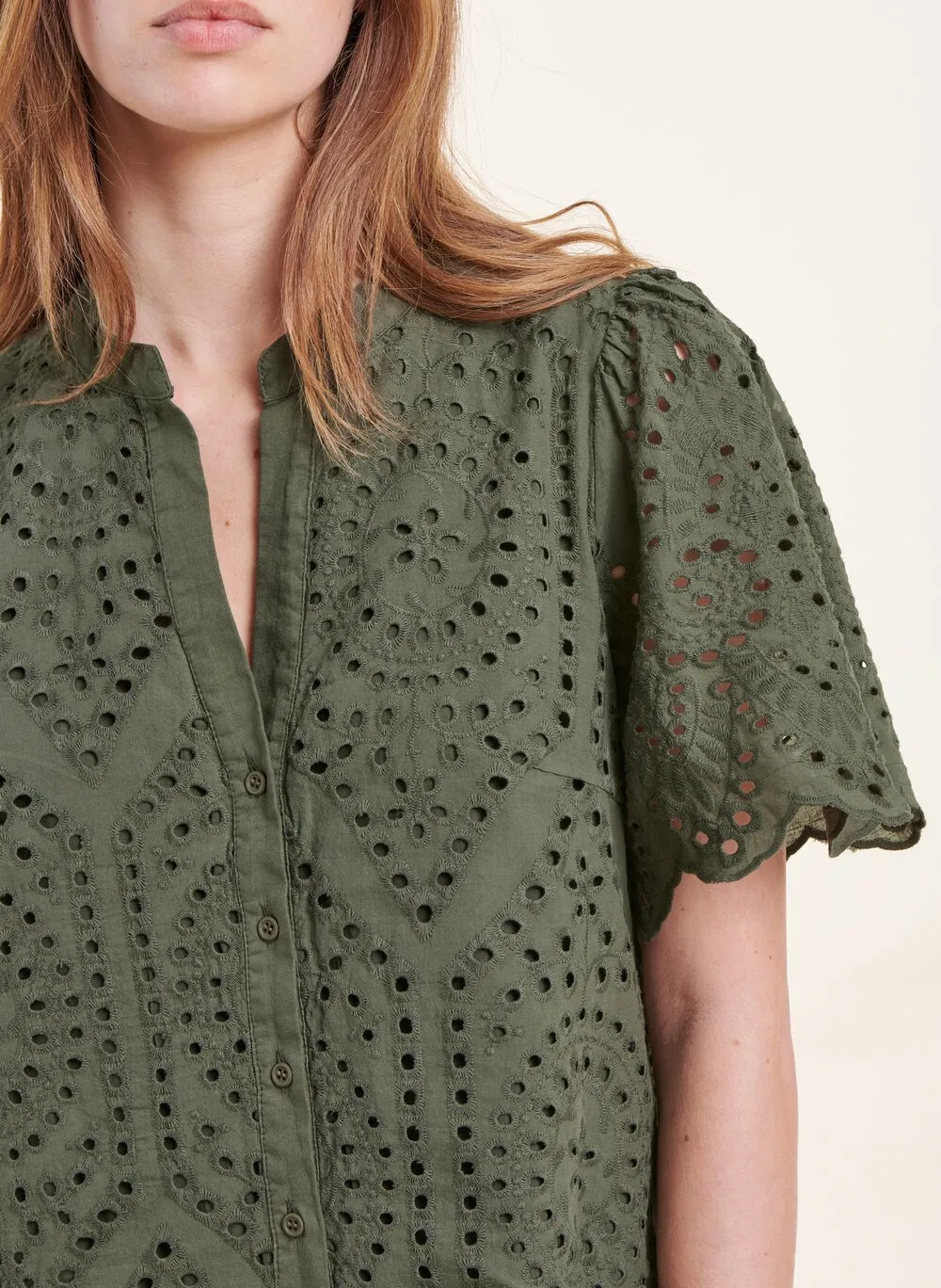  LA FEE MARABOUTEE   Abito lungo scollo tondo ricamato in cotone | Verde