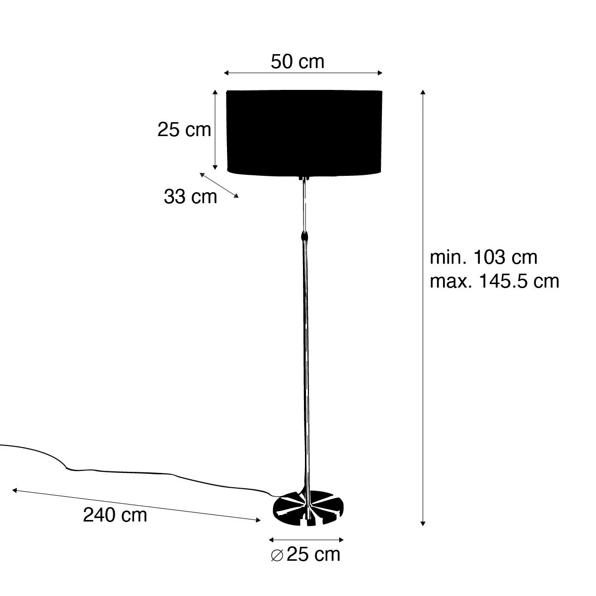 Lampada da terra dorata con paralume ovale in velluto verde 50 cm - Parte