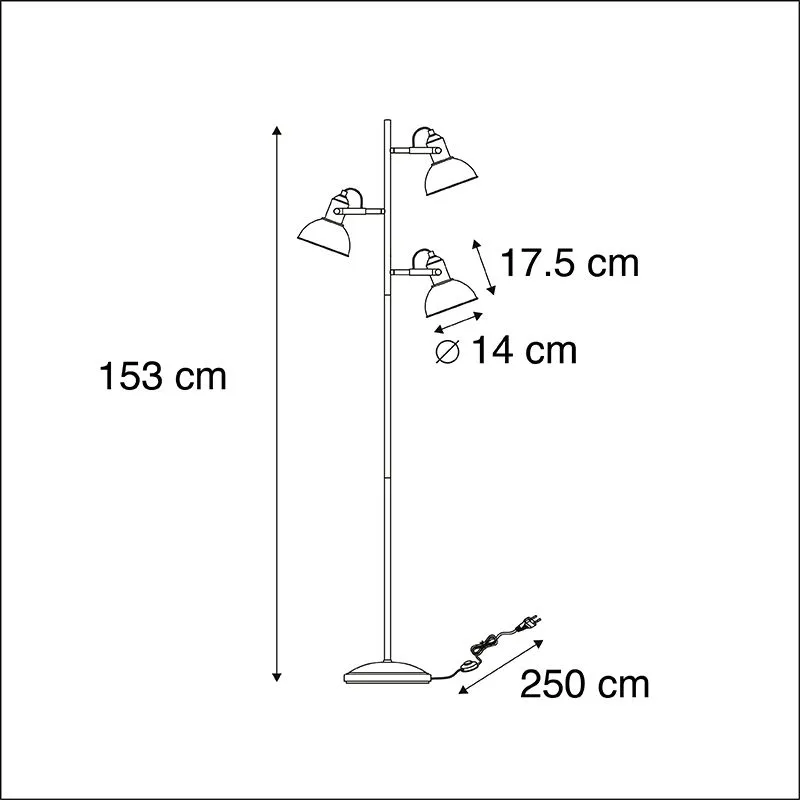 Lampada da terra industriale bianca a 3 luci - Tommy