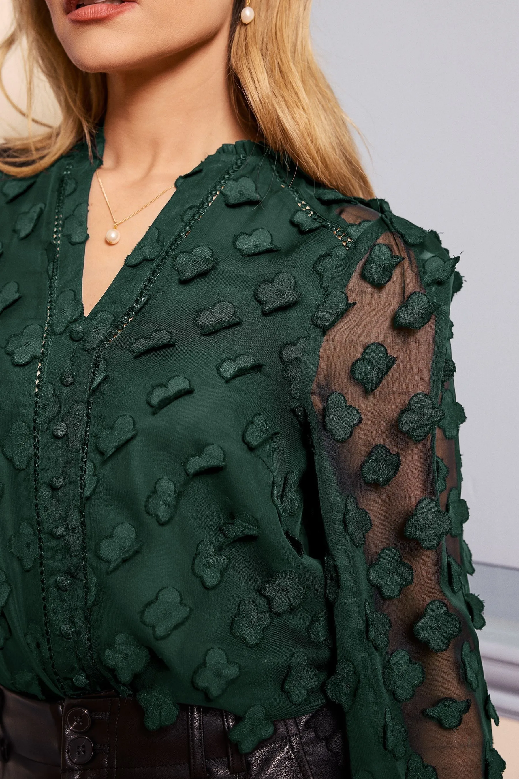 Love & Roses 3D Floral V Neck Long Sleeve Blouse    
