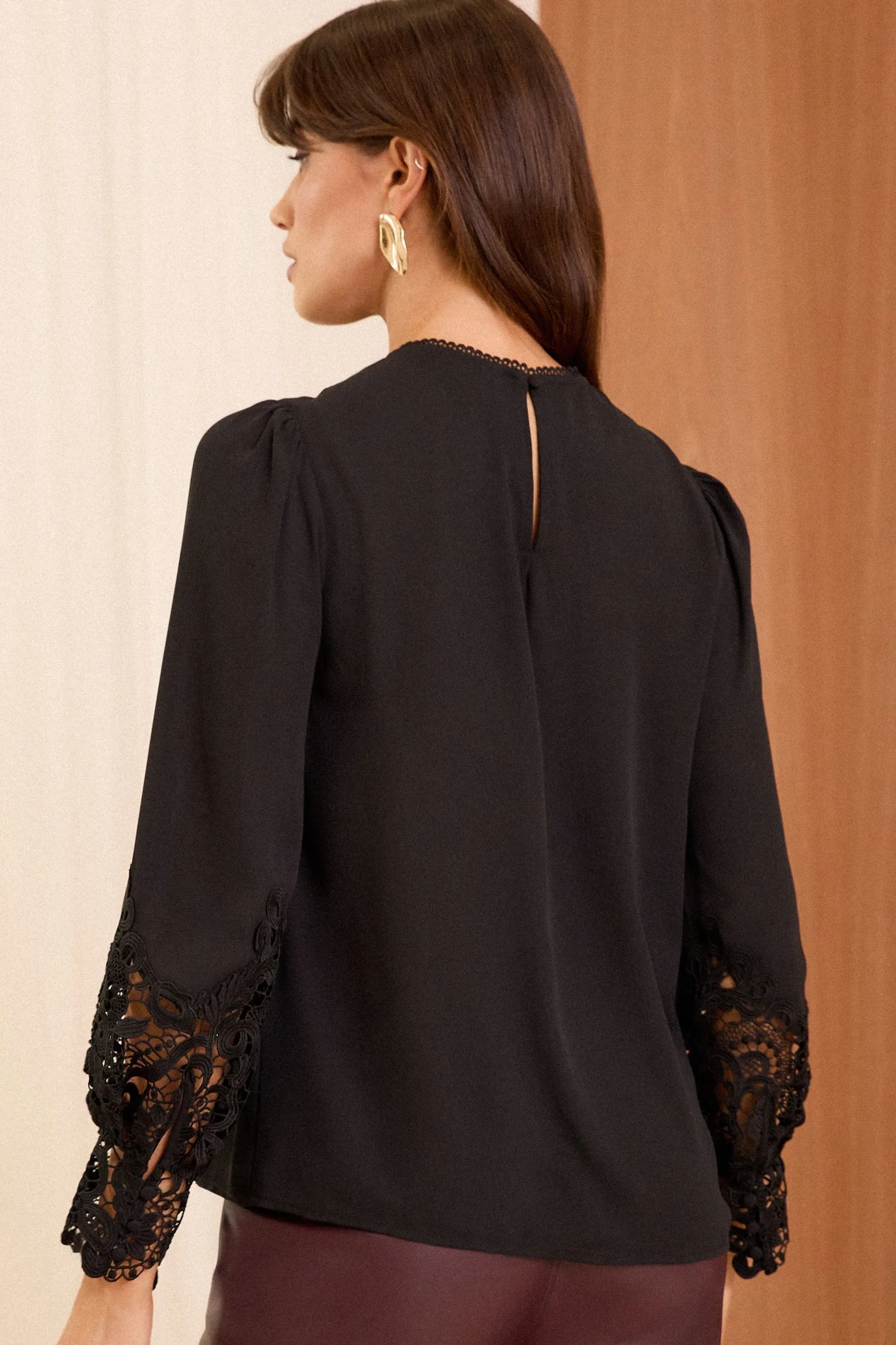 Love & Roses Lace Cuff Crew Neck Blouse    