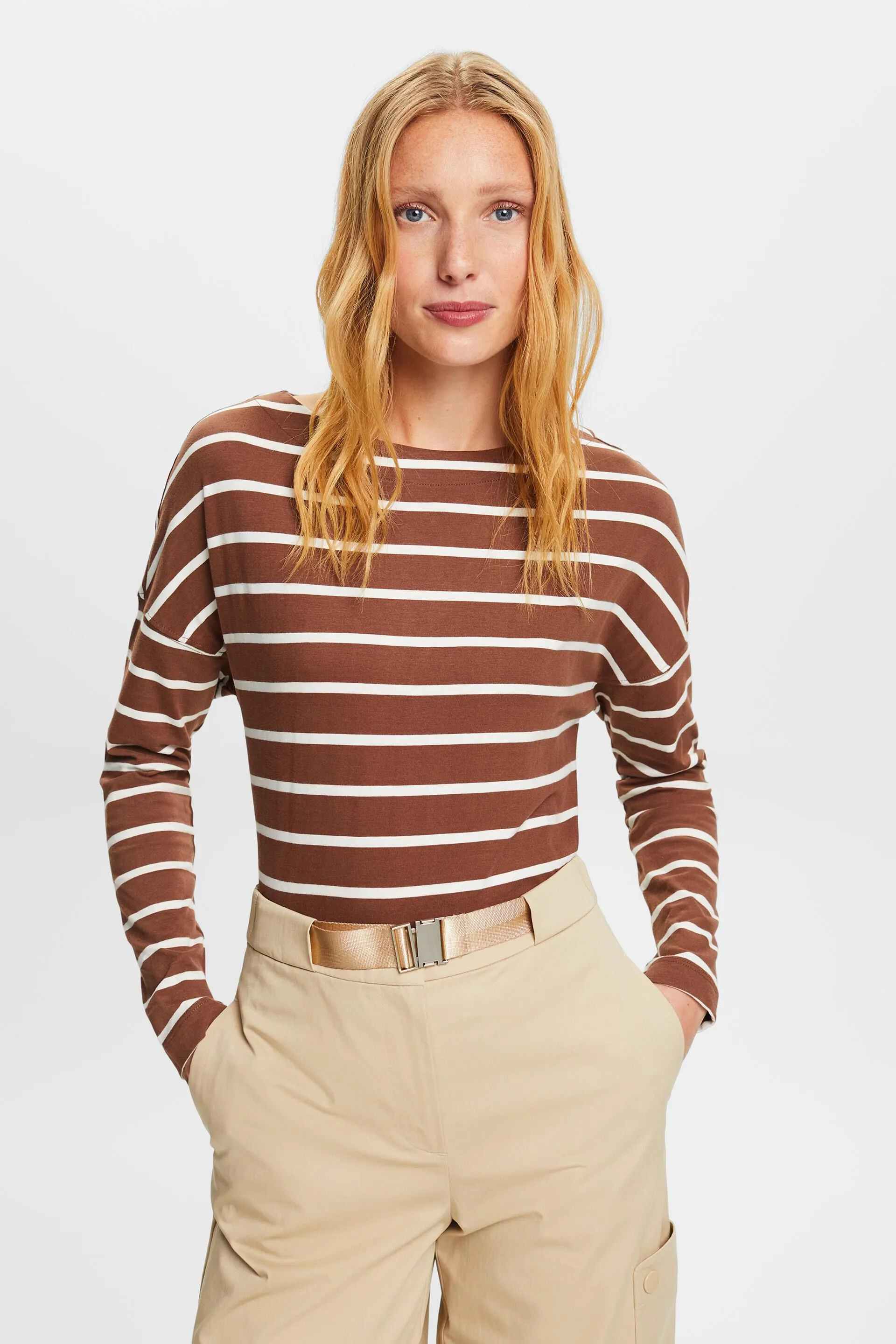 Maglia a maniche lunghe in cotone a righe