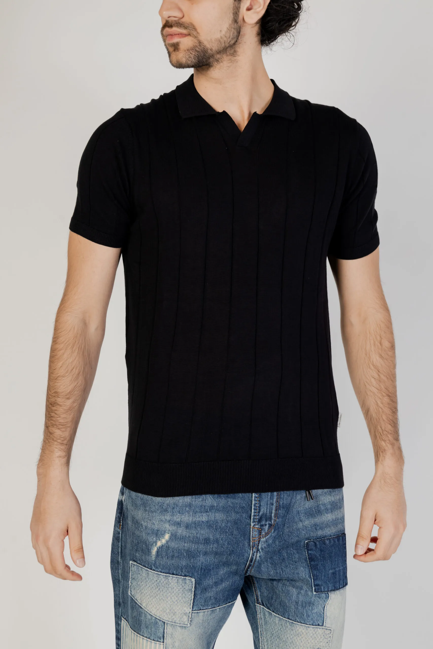 Maglia in filo manica corta Hamaki-ho  Nero