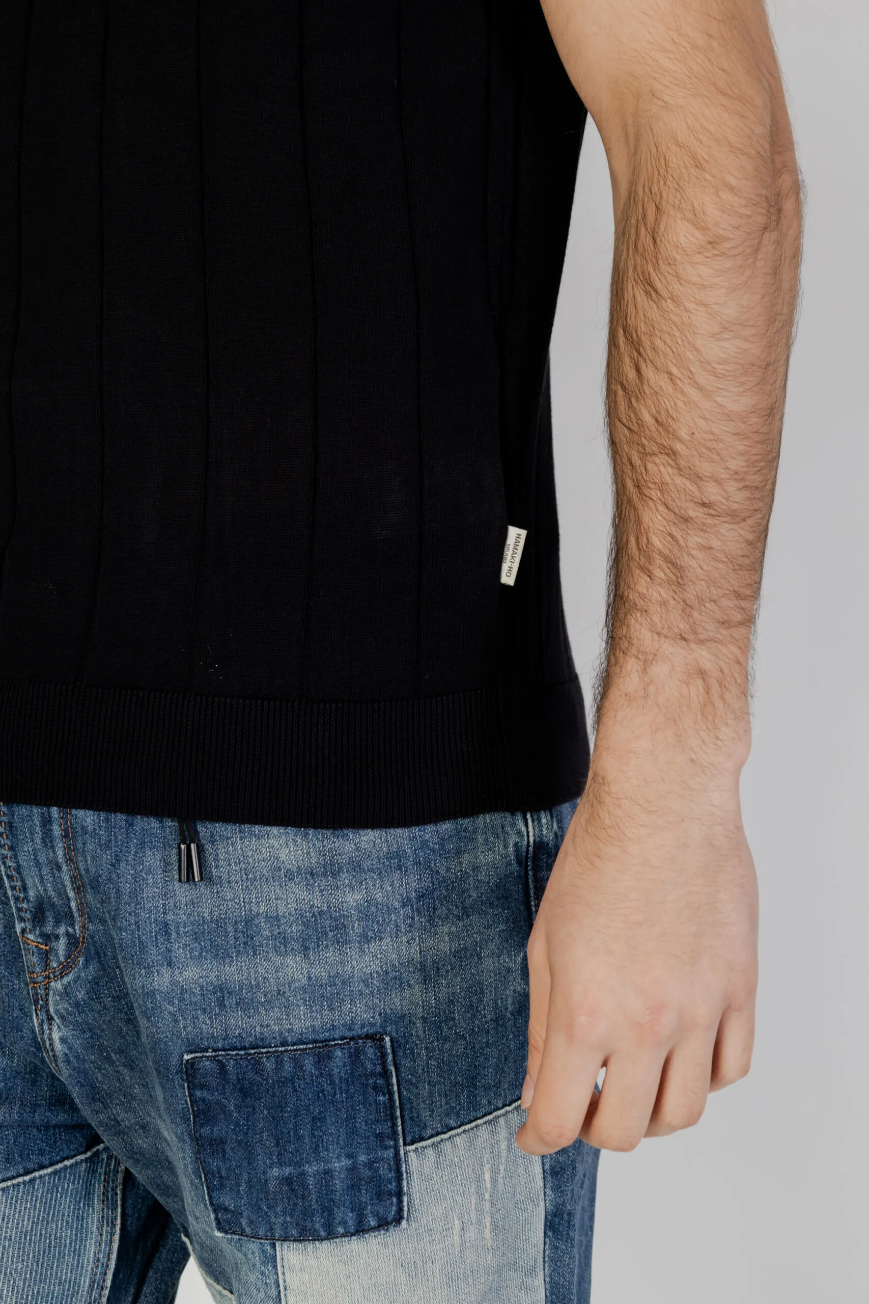 Maglia in filo manica corta Hamaki-ho  Nero