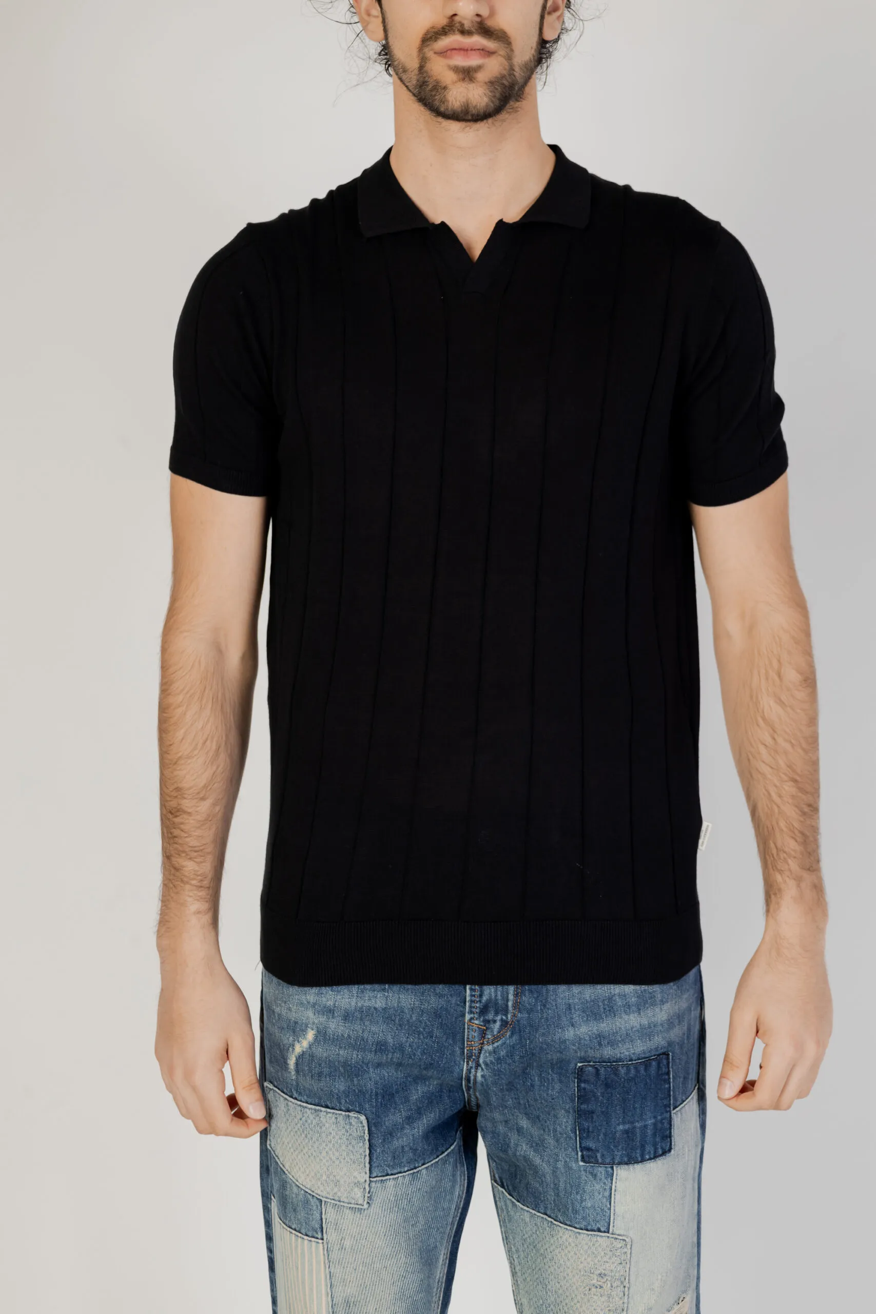 Maglia in filo manica corta Hamaki-ho  Nero