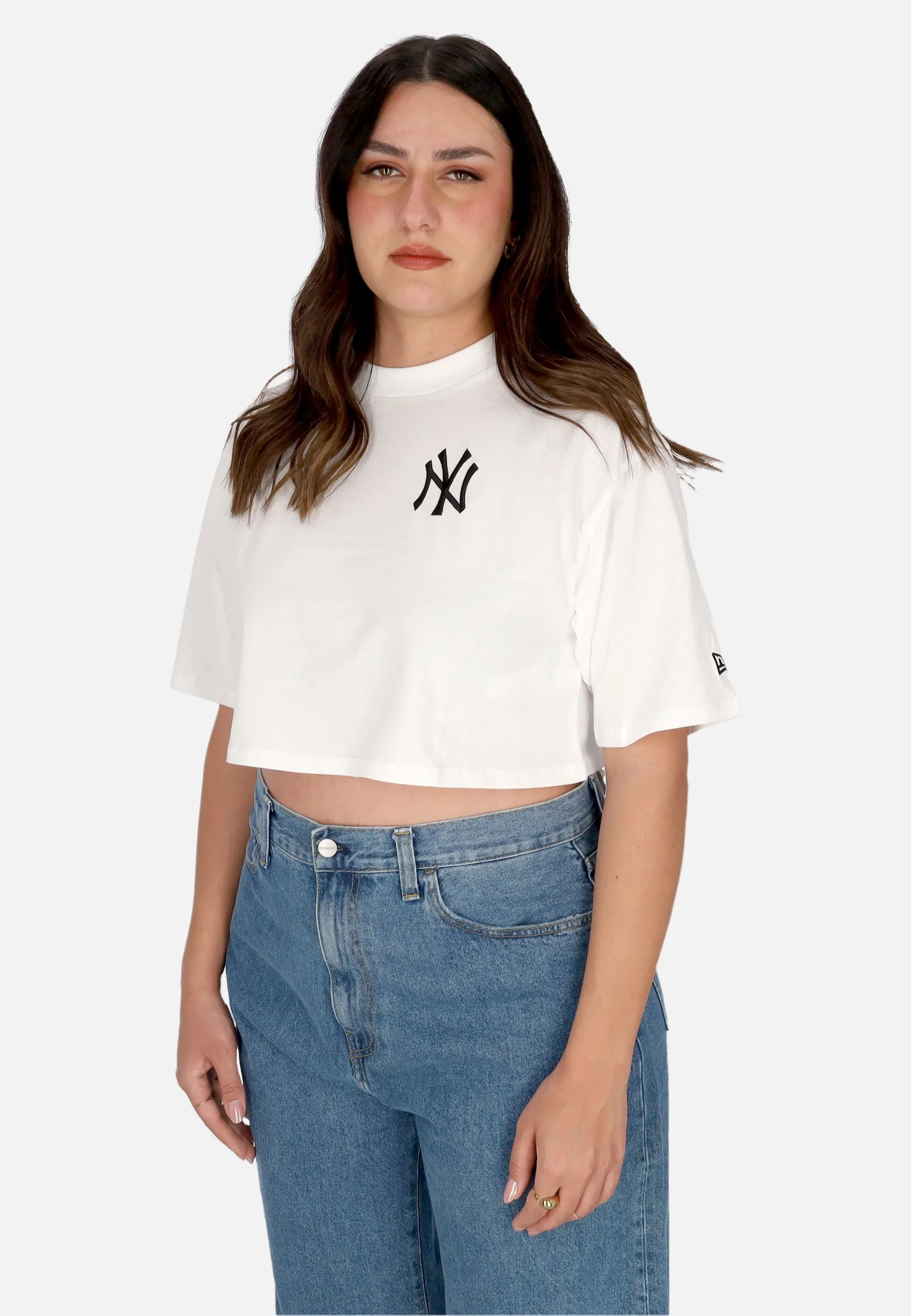 Maglietta Corta Donna Mlb Lifestyle Crop Tee Neyyan White/black