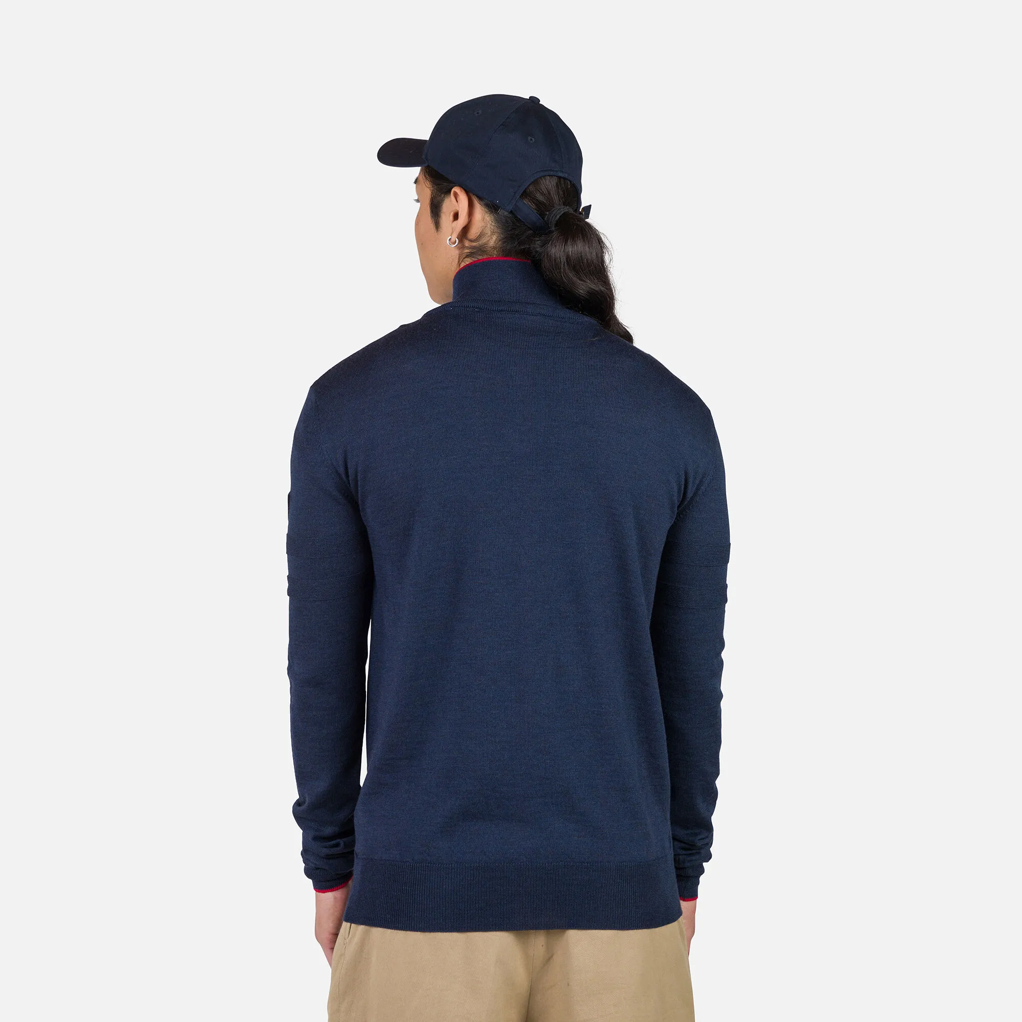 Maglione a righe con mezza zip uomo