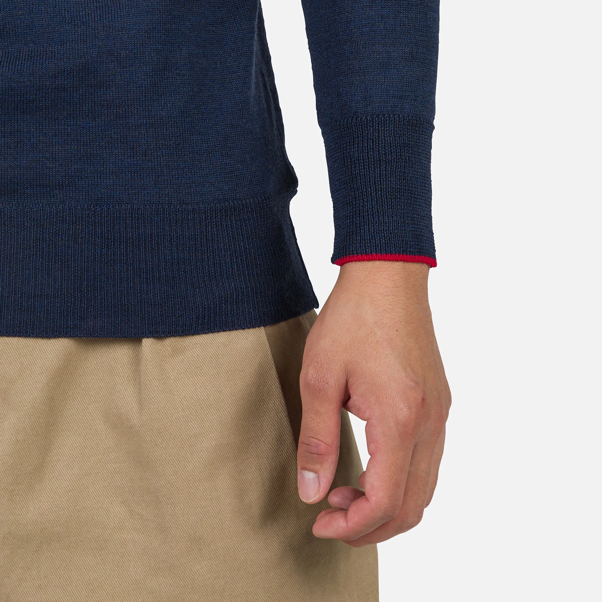 Maglione a righe con mezza zip uomo