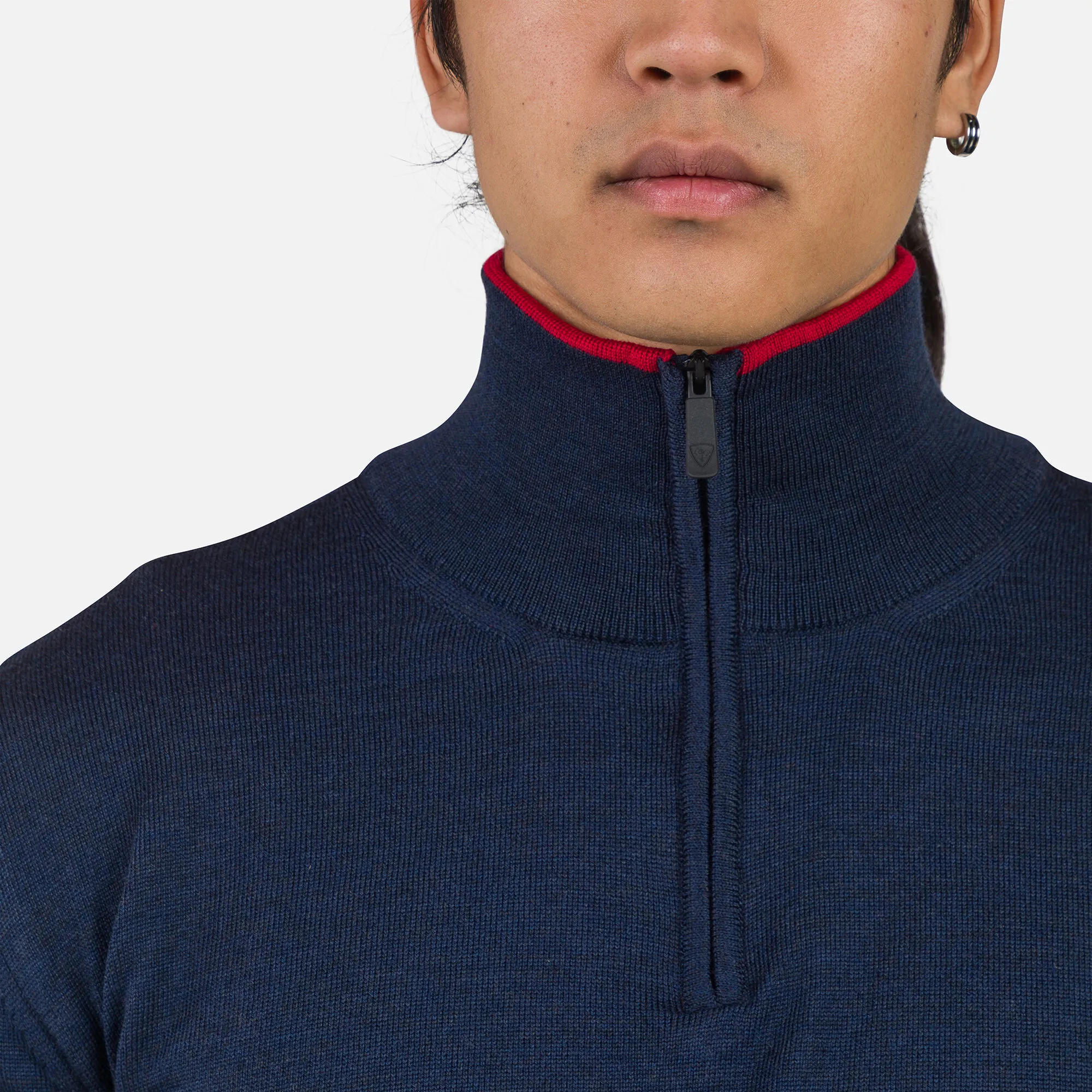 Maglione a righe con mezza zip uomo