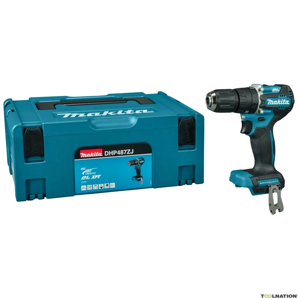 Makita DHP487ZJ Trapano a percussione Brushless 18 Volt senza batterie e caricabatterie in Mbox