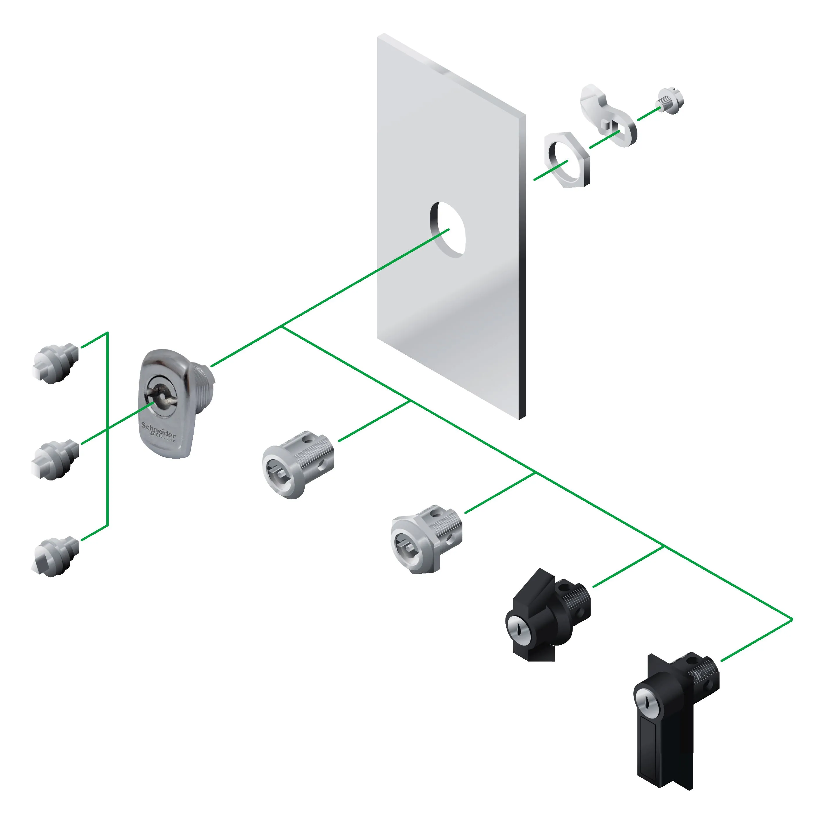 Maniglia di blocco Zamak cromato Schneider Electric NSYSTDCSX Cromato, Blocco circolare