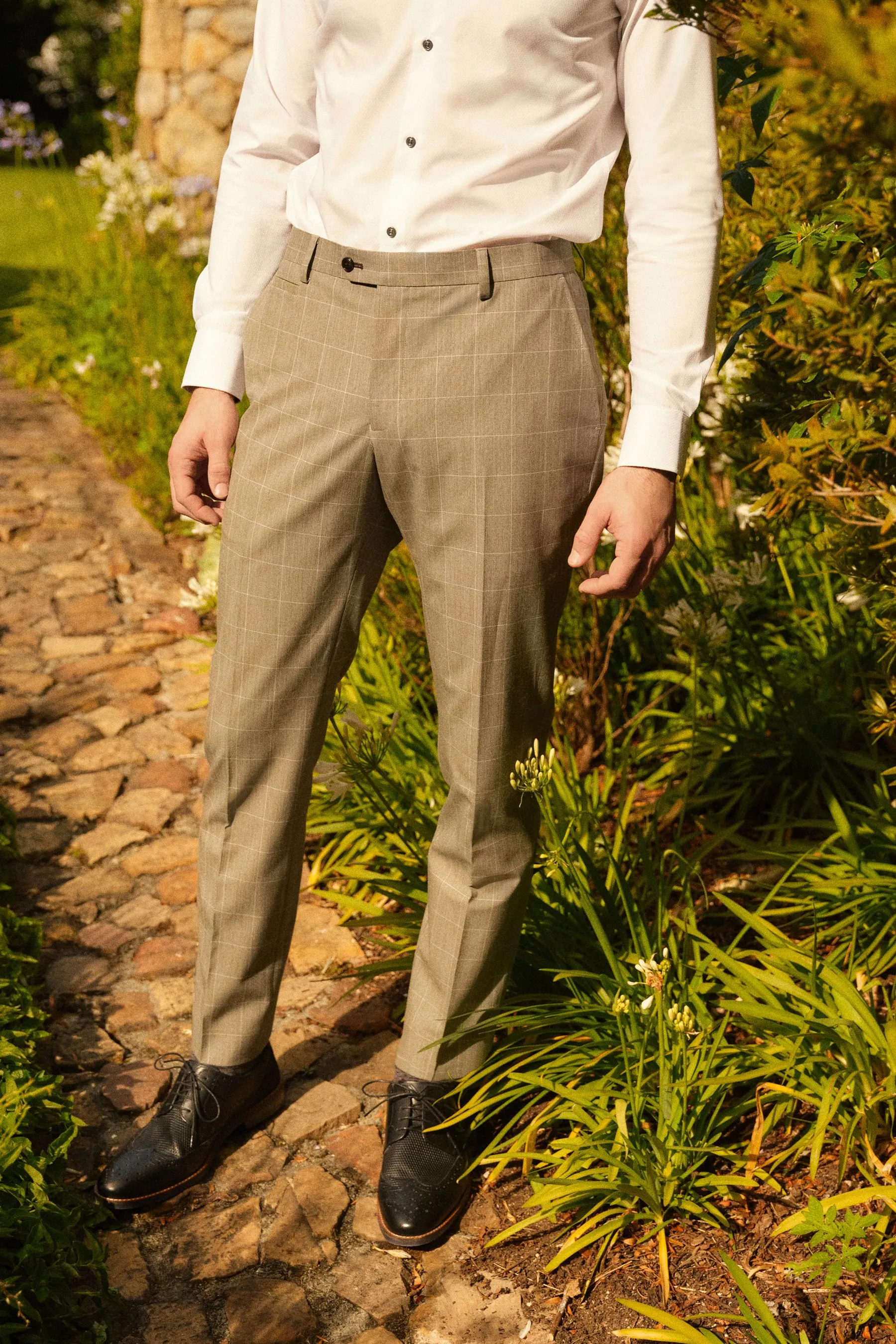Marrone Tortora  - Vestibilità attillata / Slim - Pantaloni da completo A quadri finiture
