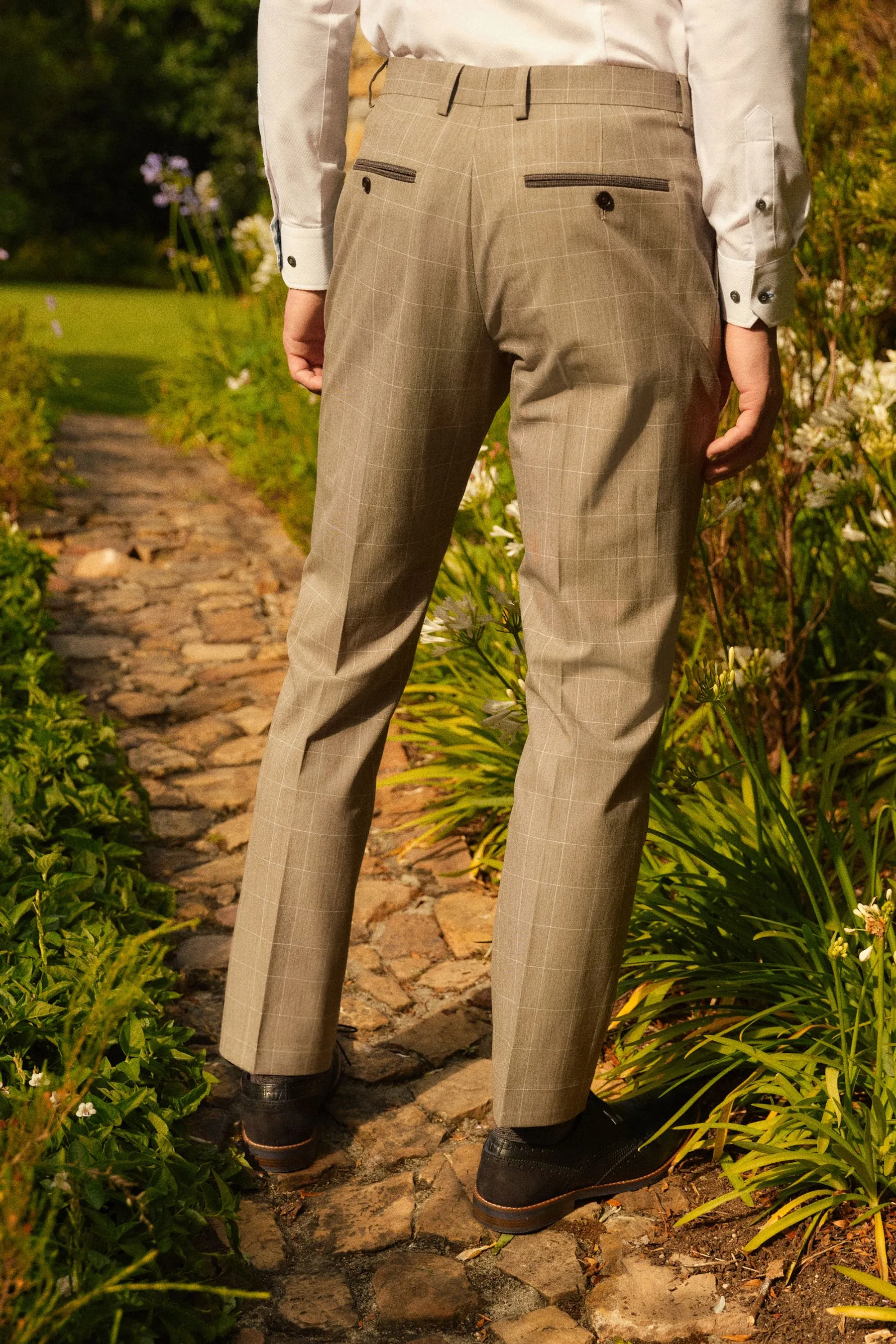 Marrone Tortora  - Vestibilità attillata / Slim - Pantaloni da completo A quadri finiture