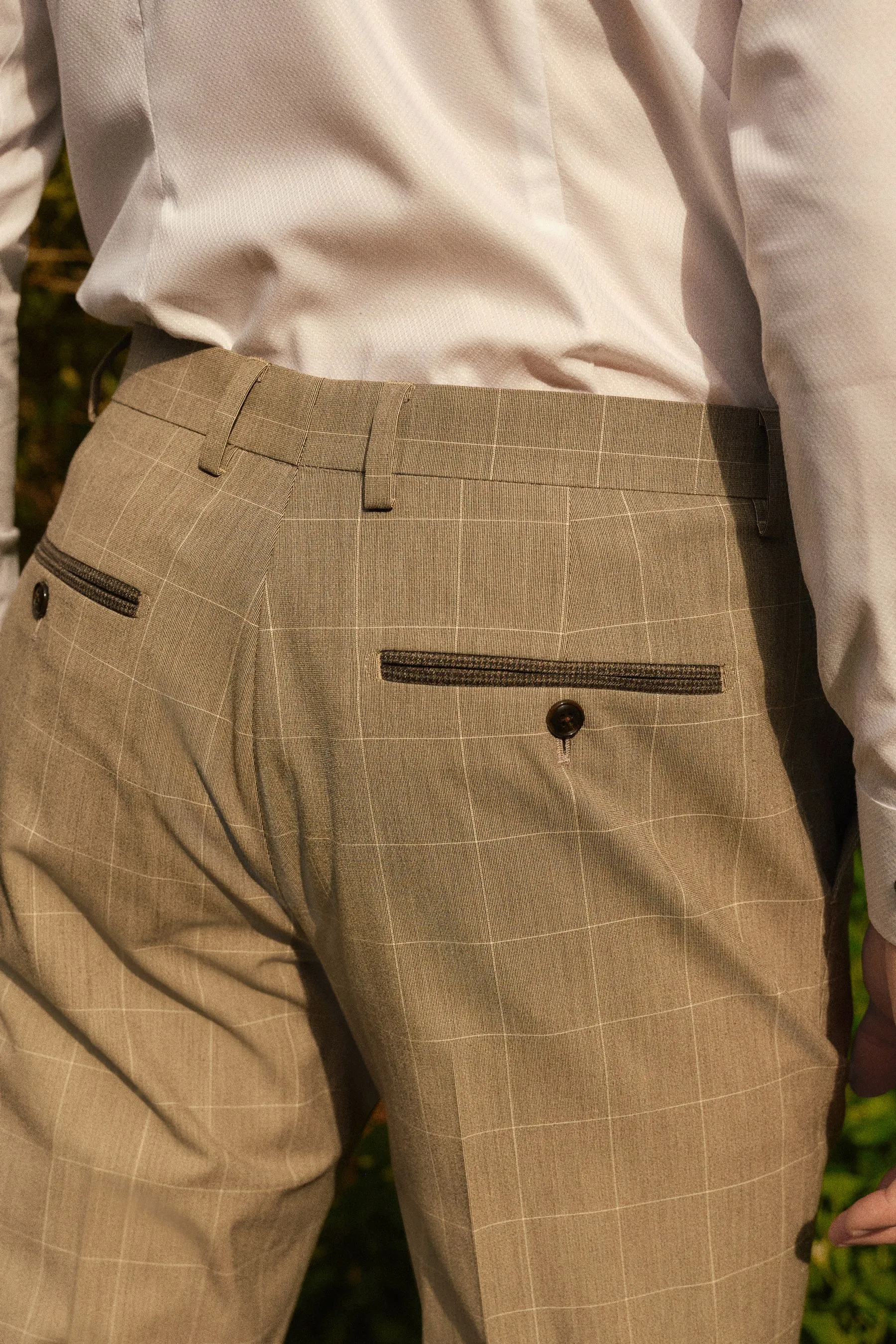 Marrone Tortora  - Vestibilità attillata / Slim - Pantaloni da completo A quadri finiture