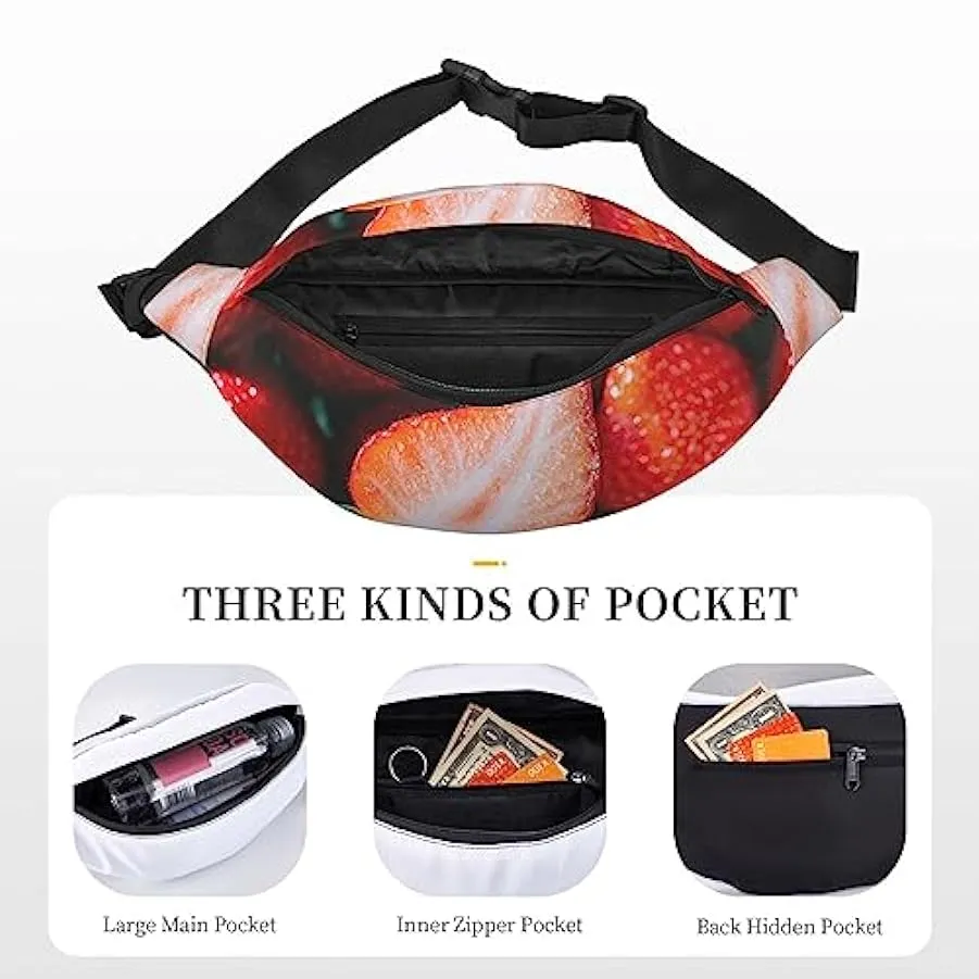 Marsupio con stampa fragola per uomo e donna, borsa a tracolla per viaggi, Nero , Taglia unica 169334802