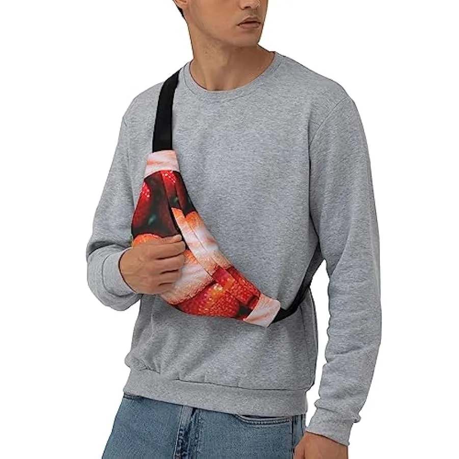 Marsupio con stampa fragola per uomo e donna, borsa a tracolla per viaggi, Nero , Taglia unica 169334802