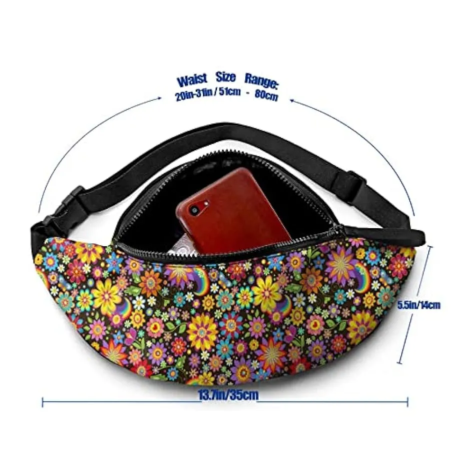 Marsupio per Uomo Donna,Carta da Parati Floreale con Marsupio Arcobaleno con Cintura Tasca a Tracolla Regolabile Borsa a Tracoll