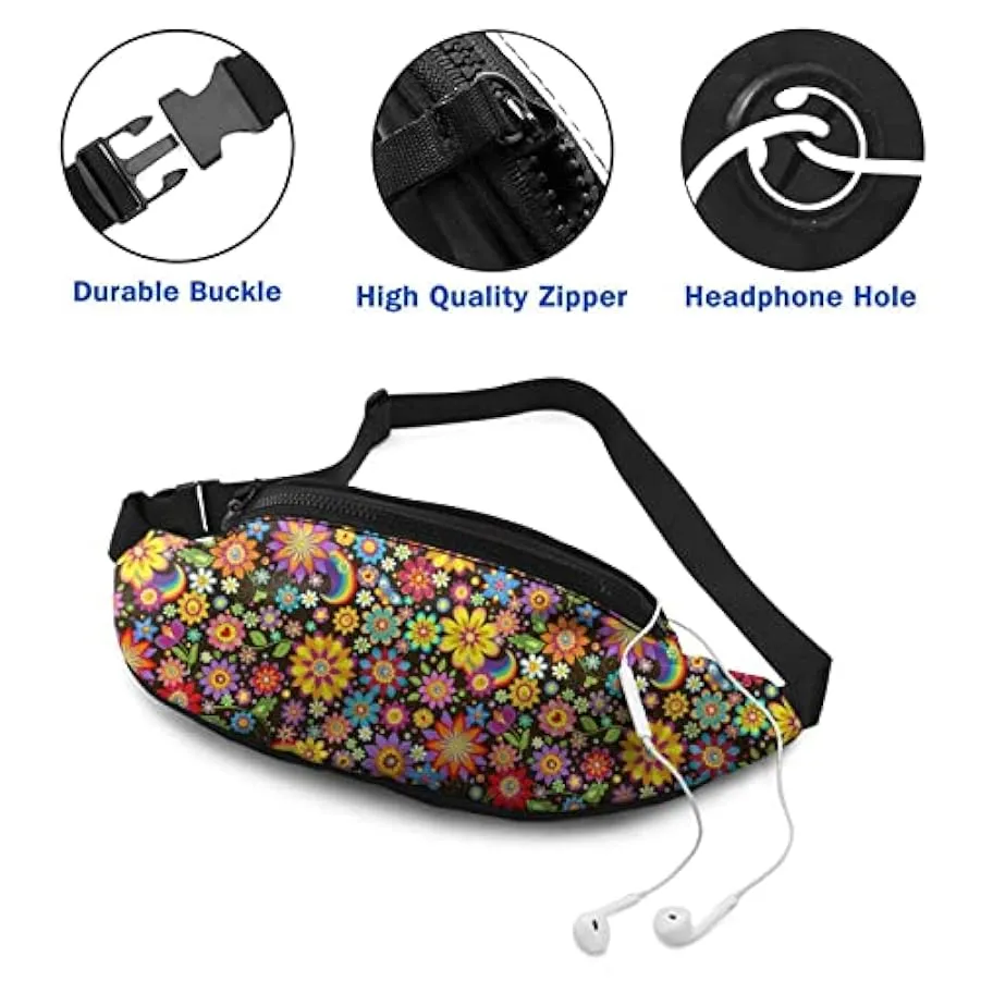 Marsupio per Uomo Donna,Carta da Parati Floreale con Marsupio Arcobaleno con Cintura Tasca a Tracolla Regolabile Borsa a Tracoll